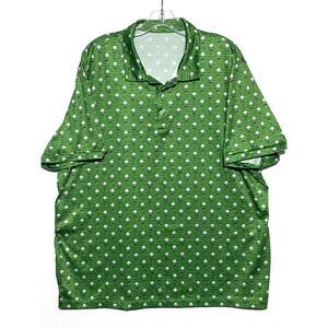 Caddy Cart Tee'd Up Golf Balls Green Polo Shirt Mens XL / XXL Golfer Athleisure